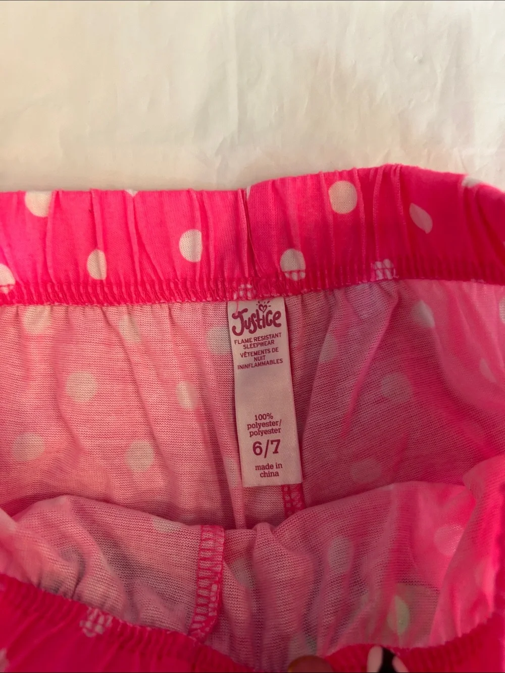 Justice Hot Pink Polka Dot Shorts with Green Satin Bow